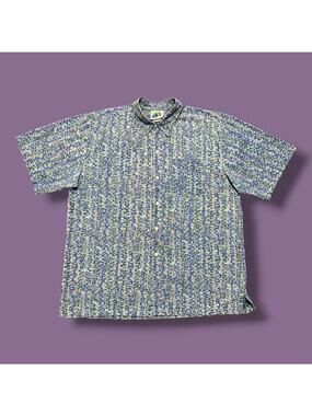 Vintage 80s Surf Shirt Abstract Print Trippy Button Up Sears Mens XL Purple